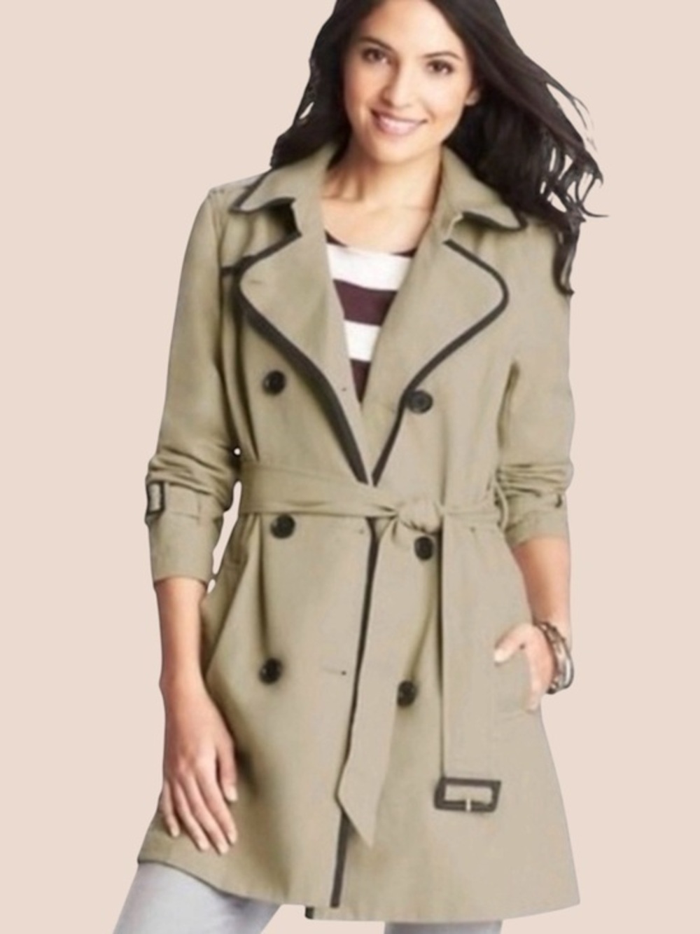 LOFT Classic Coastal Lightweight Tan Trench Coat with Matching Belt Size S
